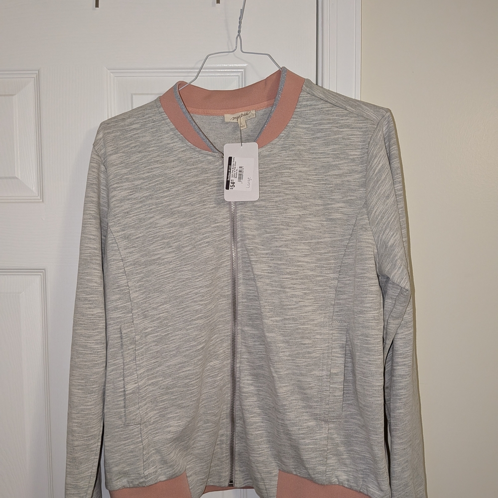 Mystree Light Gray and Soft Pink Bomber Jacket